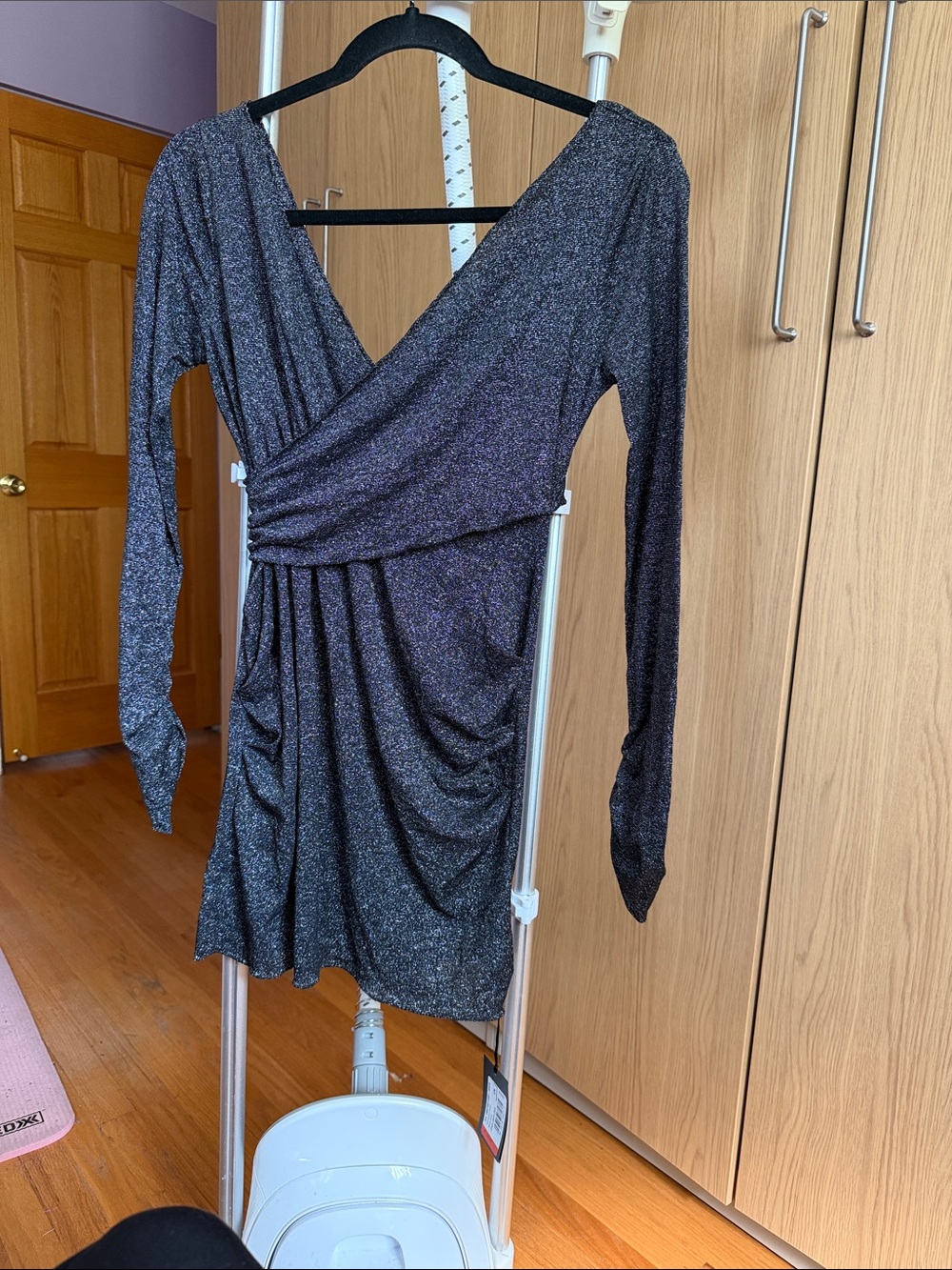 Patrizia Pepe Sparkling Charcoal Wrap-Style Long Sleeve Top